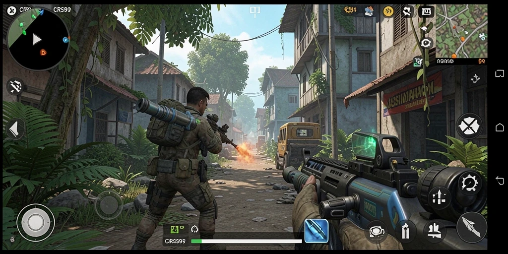 Tampilan gameplay menegangkan dalam CRS99 dengan aksi seru.