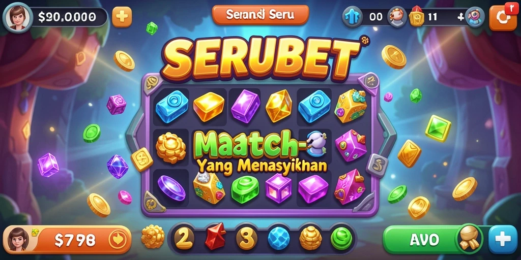 Tampilan gameplay SERUBET yang menarik dalam permainan Match-3.