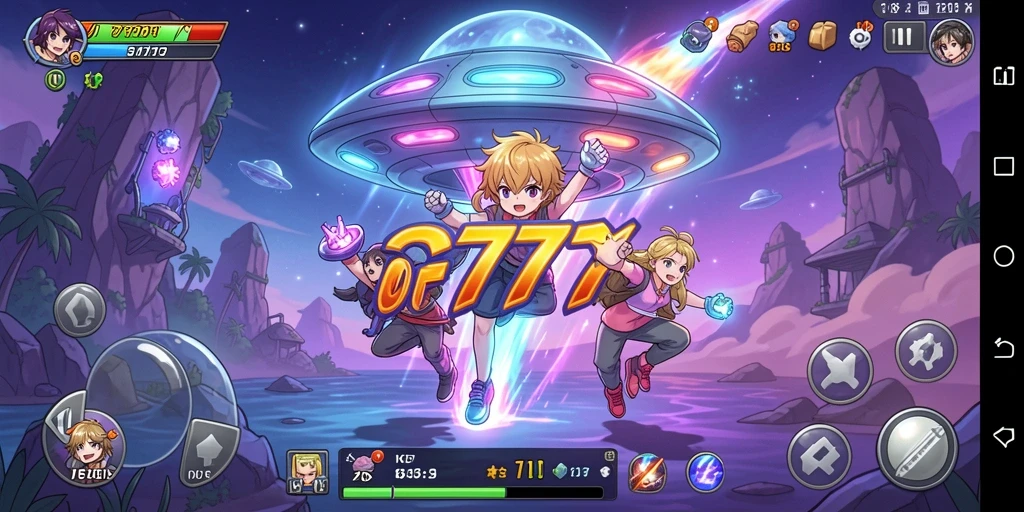 Tangkapan layar utama UFO777 menampilkan pertarungan karakter Anime yang epik.